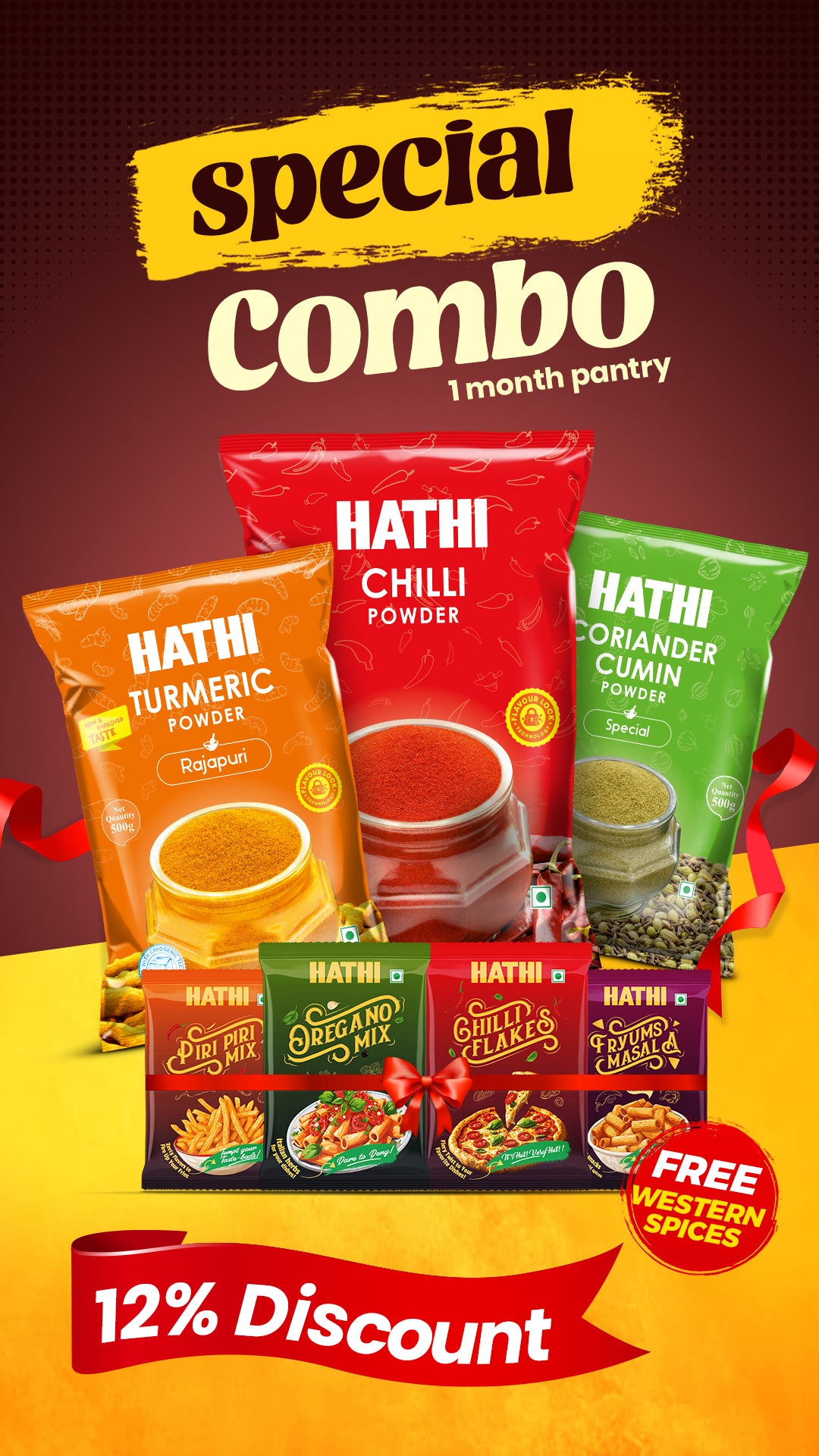 Hathi Chili Turmeric Cumin Combo Special 500gm