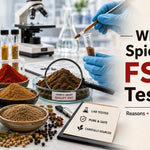 Spice testing in a food lab checking chilli powder and turmeric samples against FSSAI standards