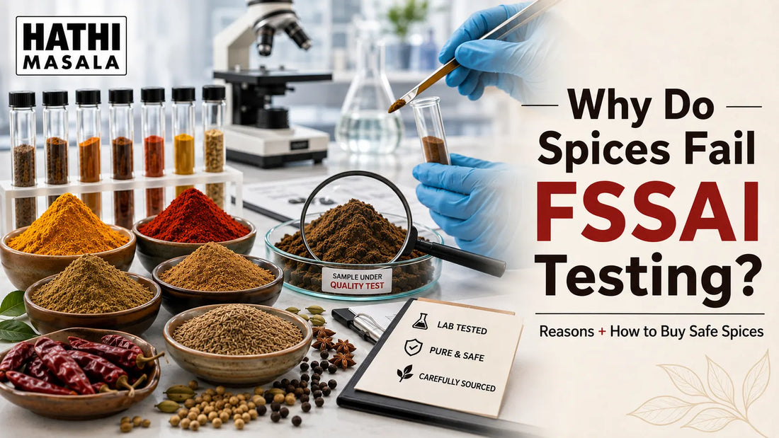 Spice testing in a food lab checking chilli powder and turmeric samples against FSSAI standards