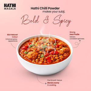 Hathi Chilli Powder adding bold colour and consistent spiciness to a hot vegetable subji with rich red gravy