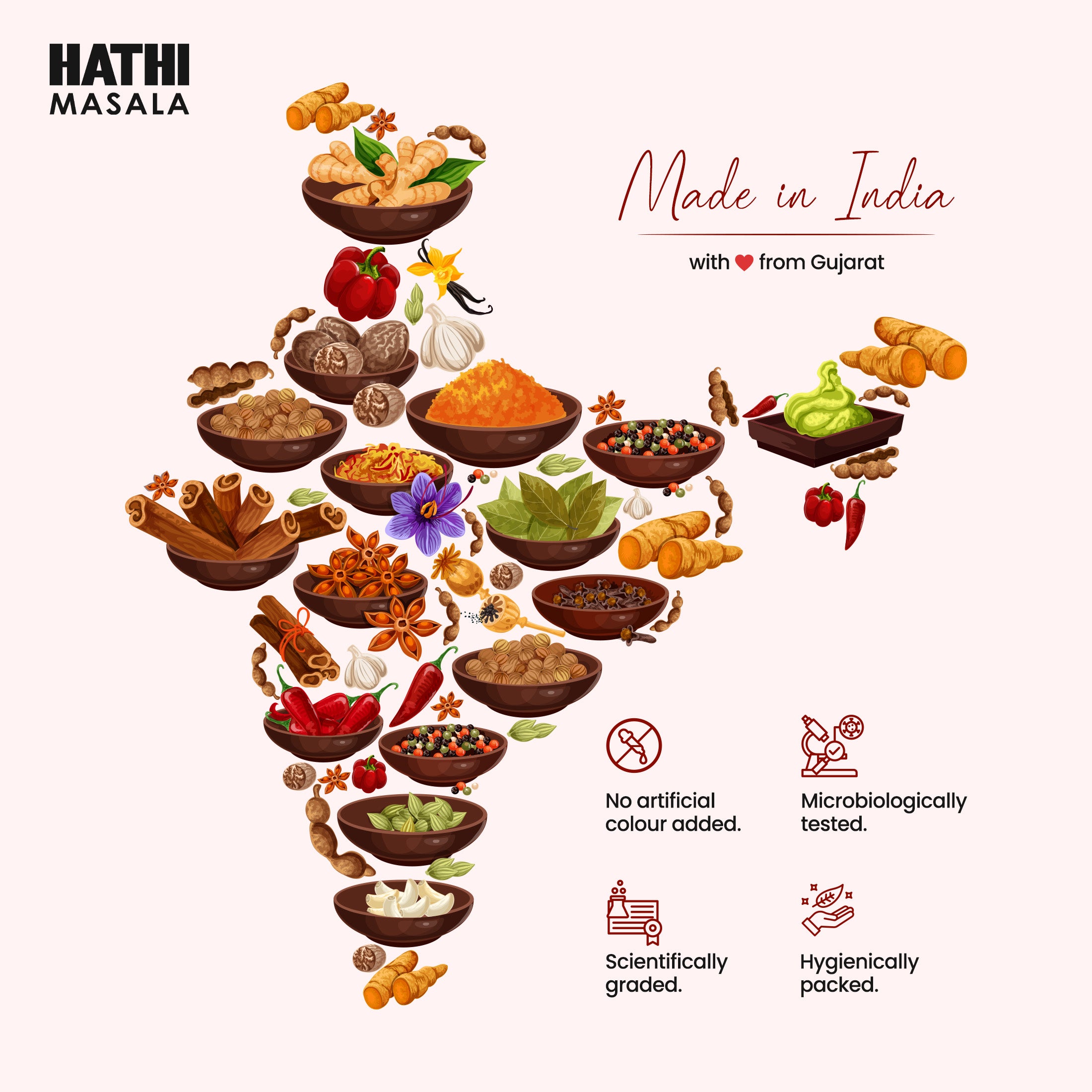 Hathi Masala chilli powder made in India with love from Gujarat – no artificial colour, microbiologically tested, scientifically graded and hygienically packed